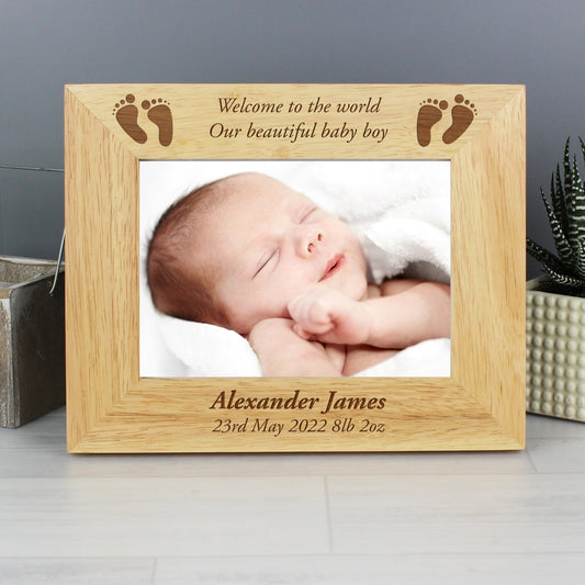 Personalised Wooden Photo Frame - Baby's Footprints