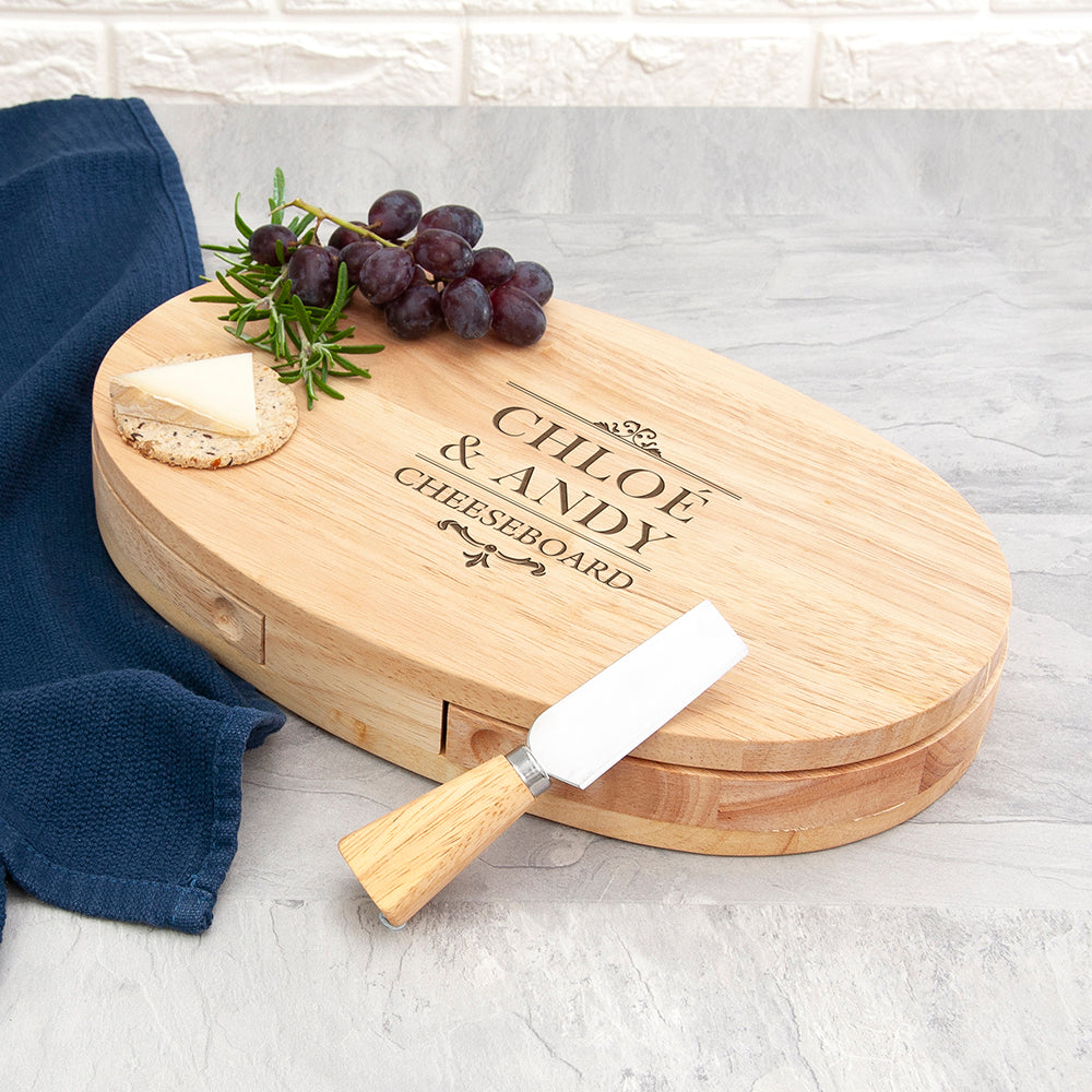 Personalised Couples Oval Cheese Board Set - Wedding Gift