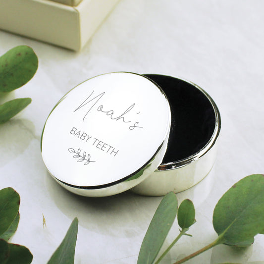 Personalised Botanical First Tooth Curl Trinket Box