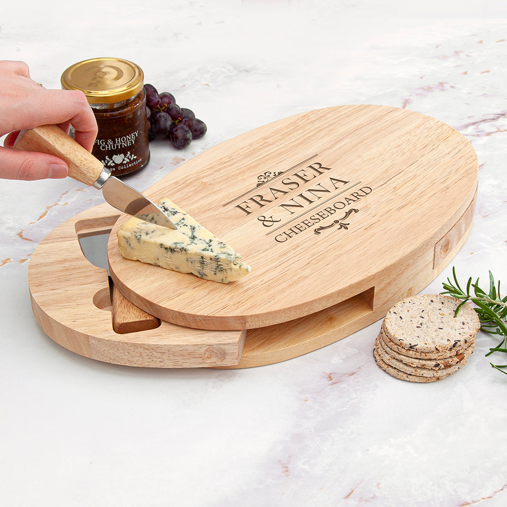 Personalised Couples Oval Cheese Board Set - Wedding Gift