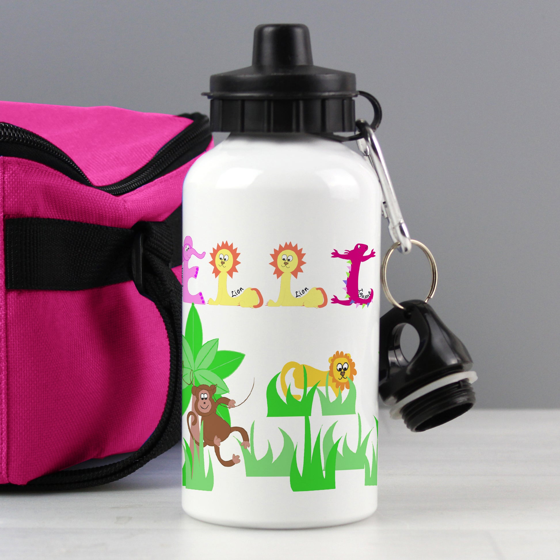 Personalised Pink Animal Alphabet Drinks Bottle - Free Delivery