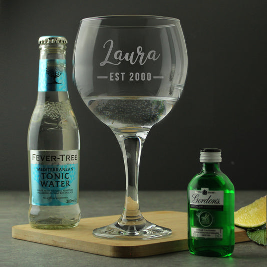 Personalised Year Established Gin Glass & Gin Gift Set