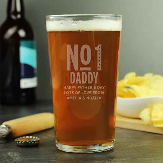 Personalised No. 1 Daddy Pint Glass - Gift For Daddy