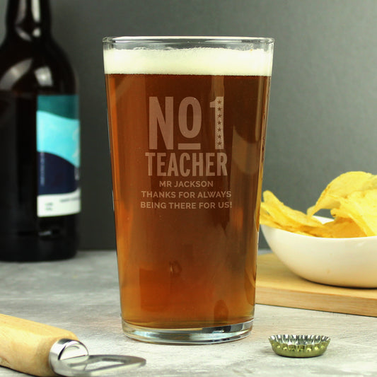Personalised No. 1 Teacher Pint Glass - Gift For Teacher