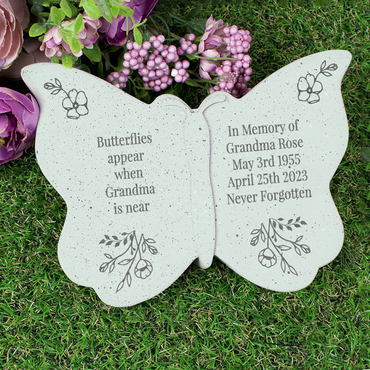 Personalised Memorial Butterfly Graveside and Garden Ornament Stone