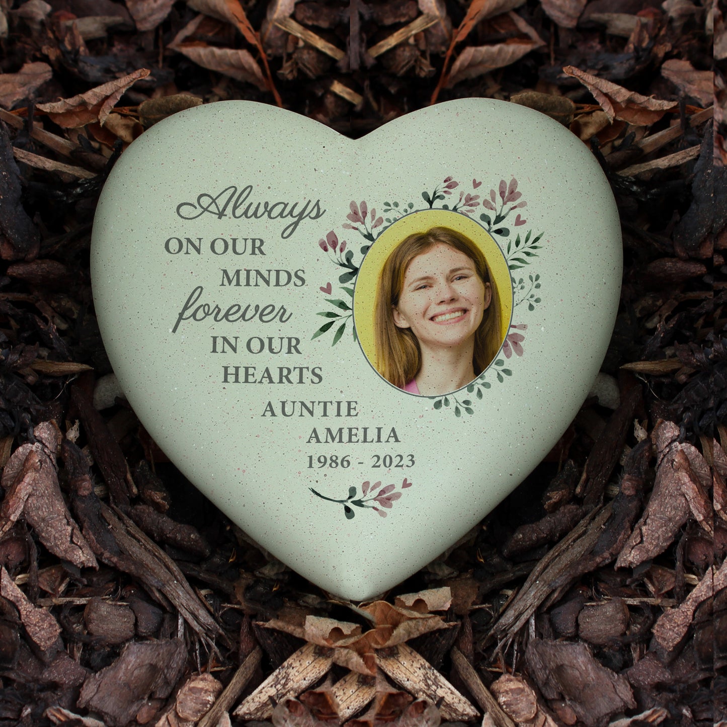 Personalised Floral Photo Upload Memorial Resin Heart Stone