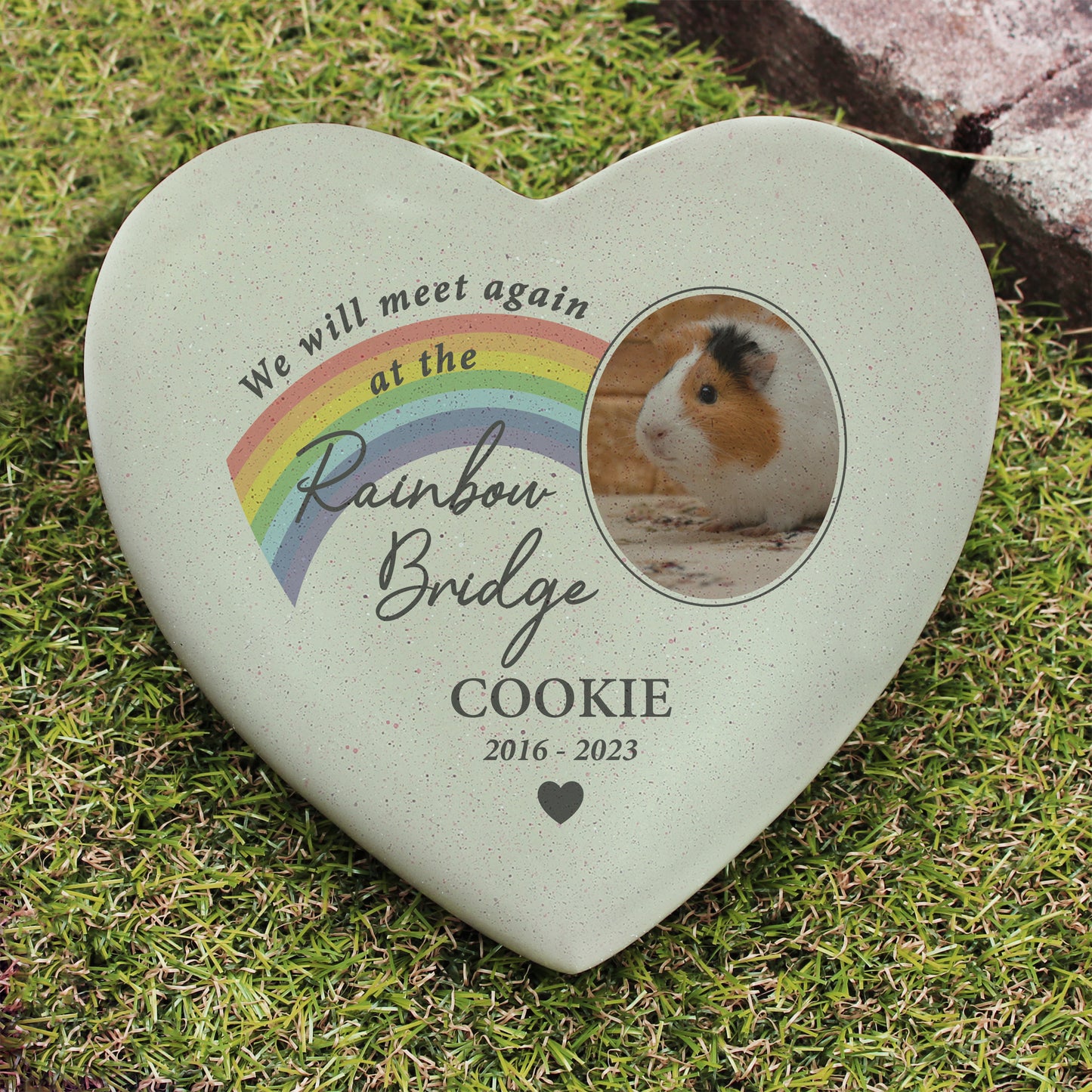 Personalised Pet Rainbow Photo Upload Memorial Resin Heart Stone