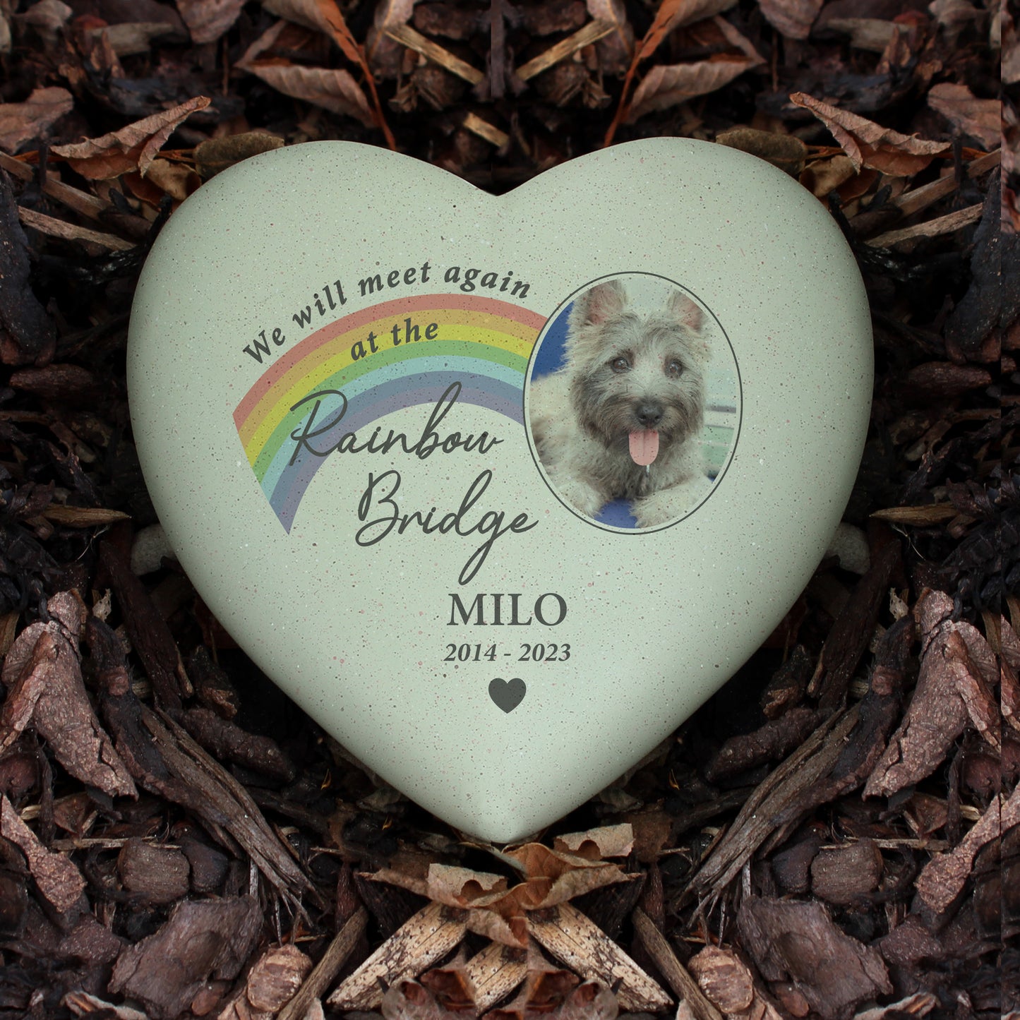 Personalised Pet Rainbow Photo Upload Memorial Resin Heart Stone