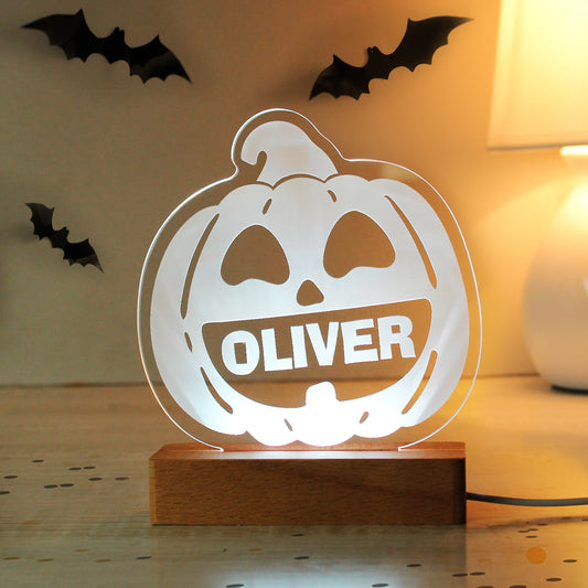 Personalised Pumpkin Wooden Based LED Halloween Light
