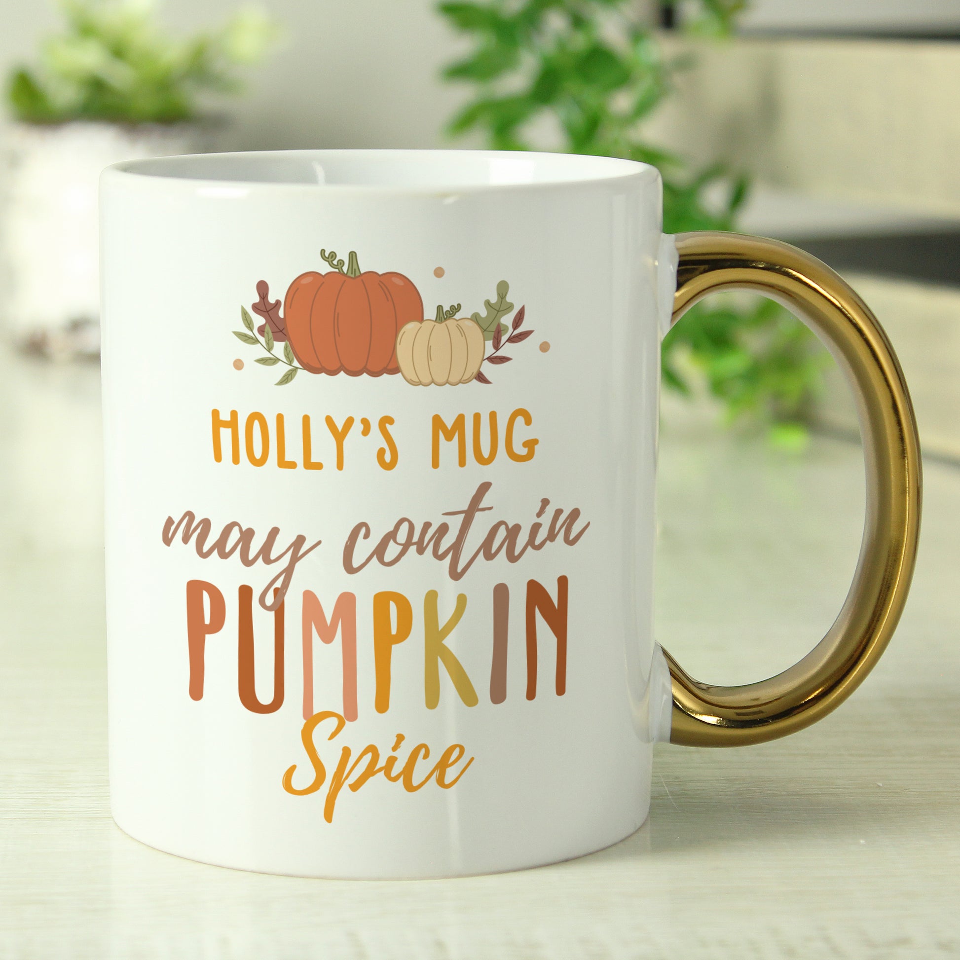 Personalised Pumpkin Spice Gold Handle Mug