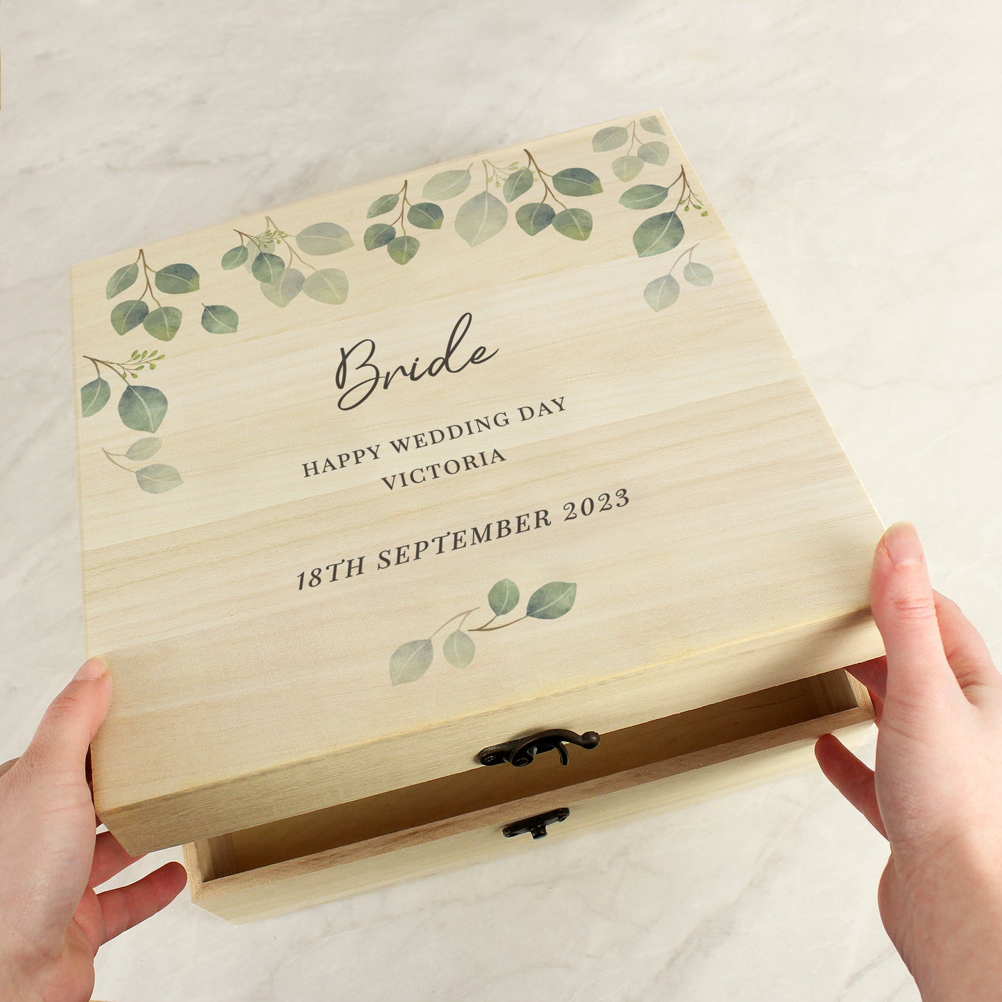 Personalised Botanical Wedding Wooden Keepsake Box