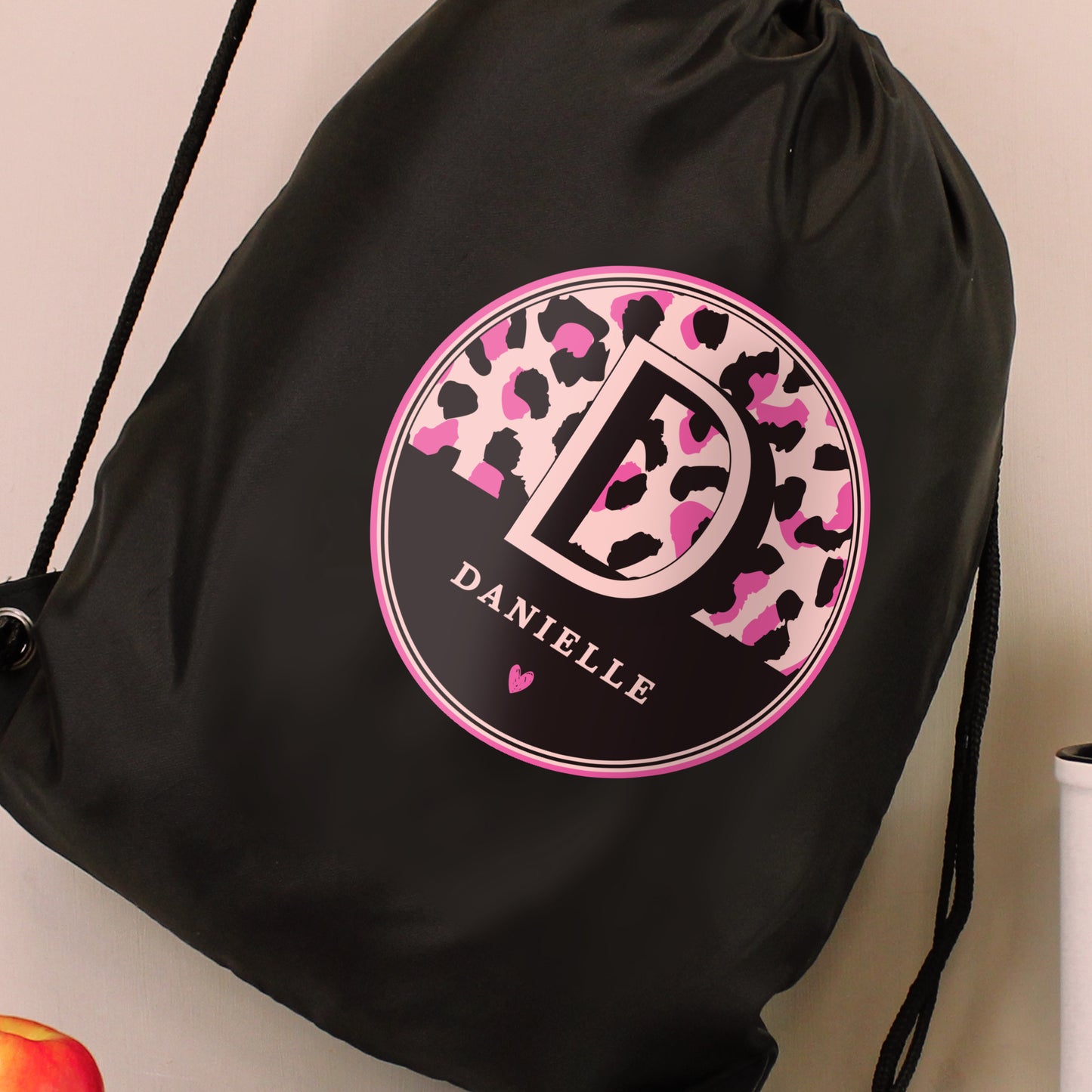 Personalised Leopard Print Black Swim & Kit Bag