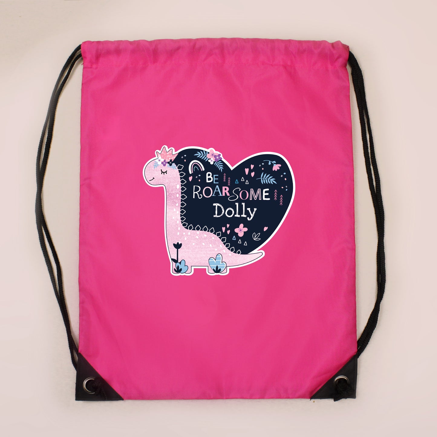 Personalised Dinosaur Pink Swim & Kit Bag