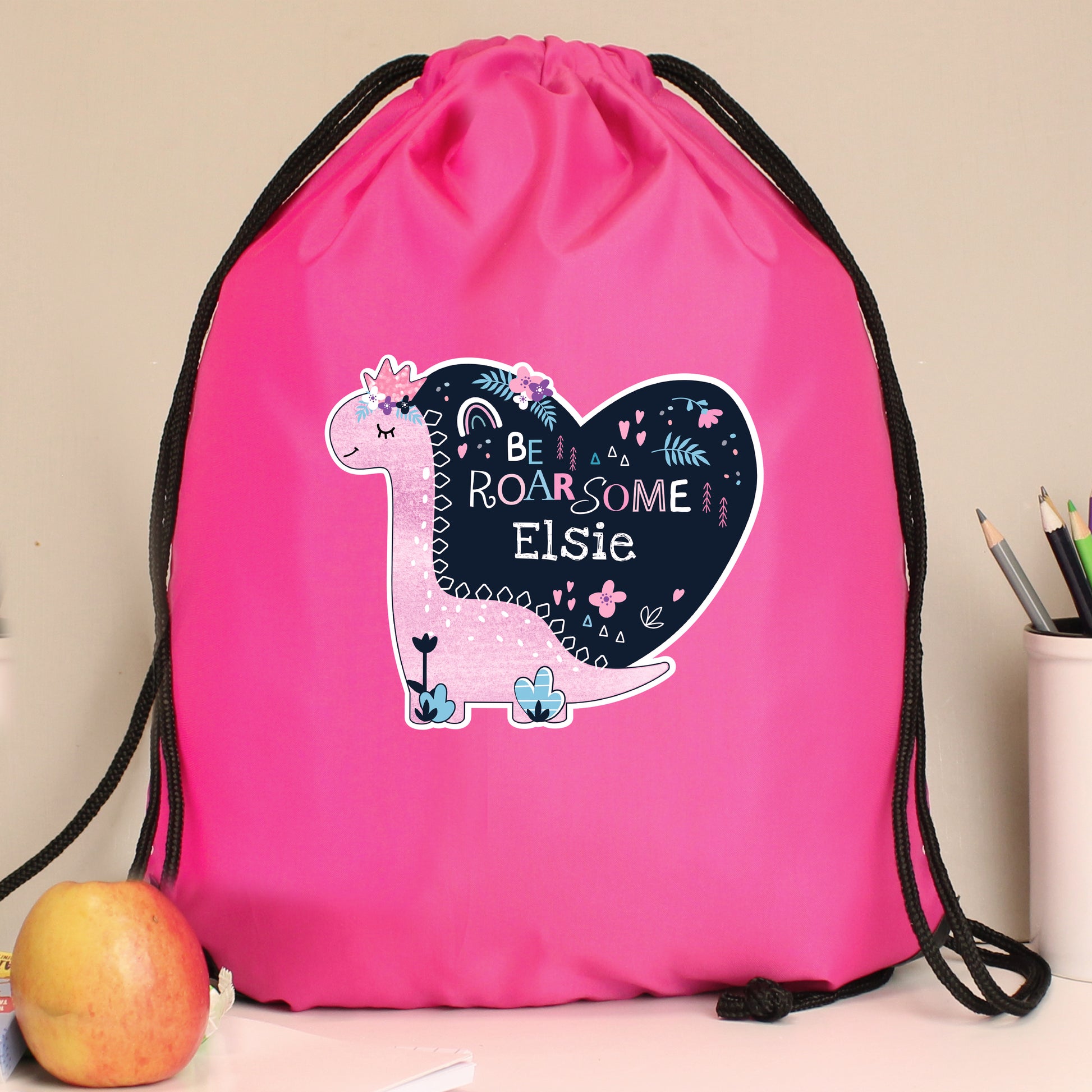 Personalised Dinosaur Pink Swim & Kit Bag