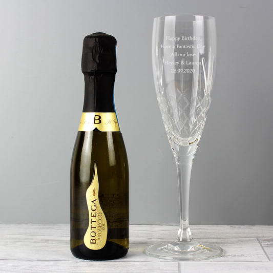 Personalised Cut Crystal Flute Glass & Prosecco Gift Set