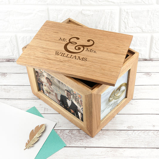 Personalised Wedding Midi Oak Photo Cube Keepsake Box