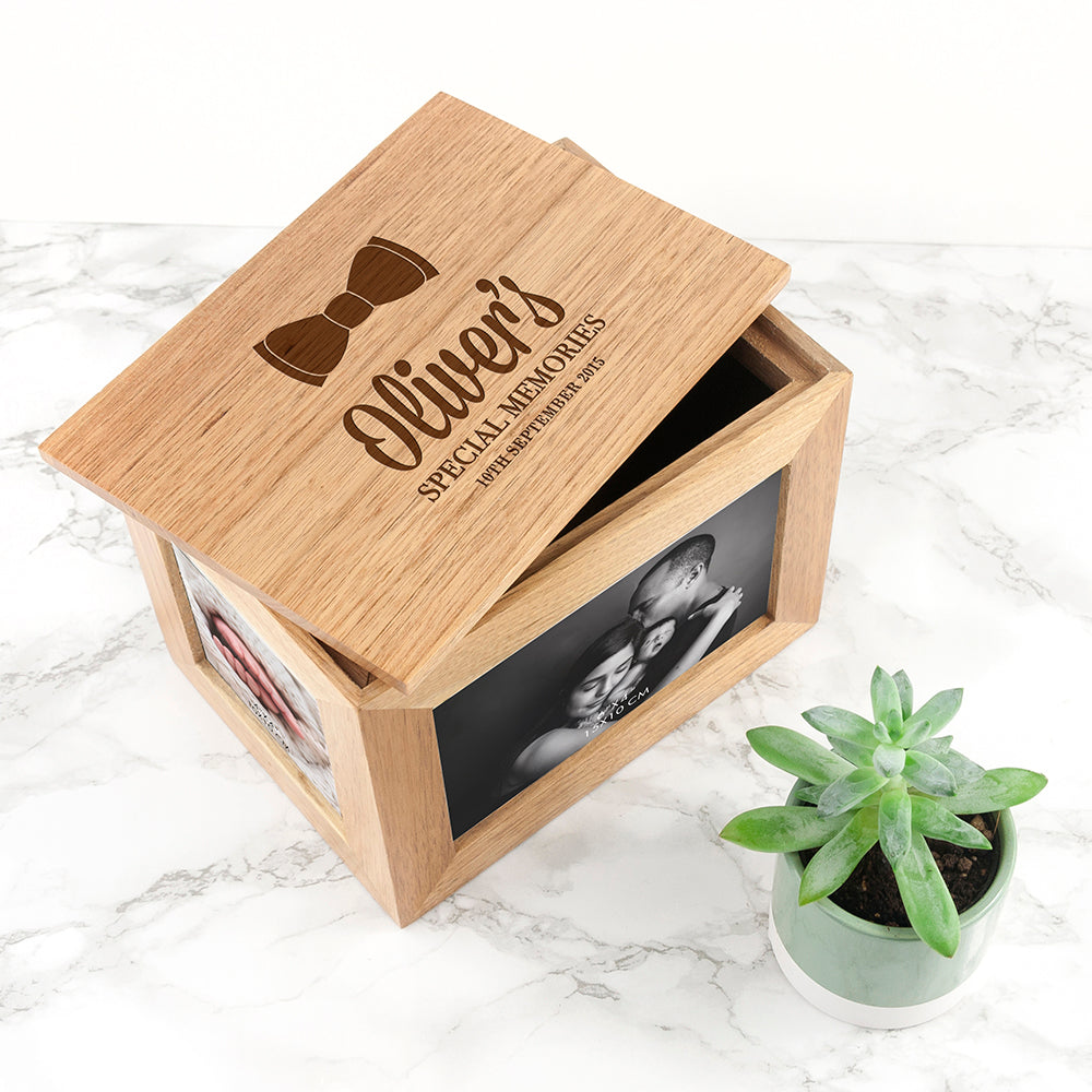 Personalised Baby's Special Memories Midi Oak Photo Cube Keepsake Box