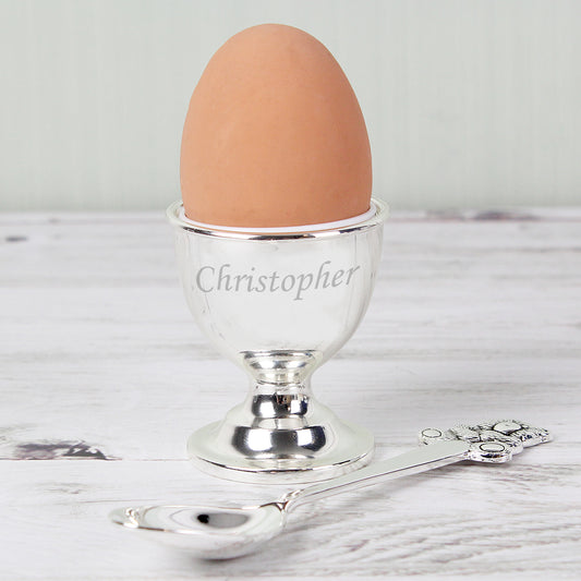 Personalised Silver Egg Cup & Spoon | Gift For Christening