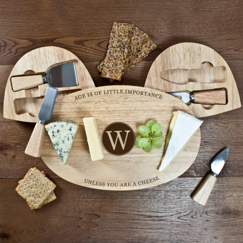 Personalised The Importance of Age Oval Wooden Cheese Board Set