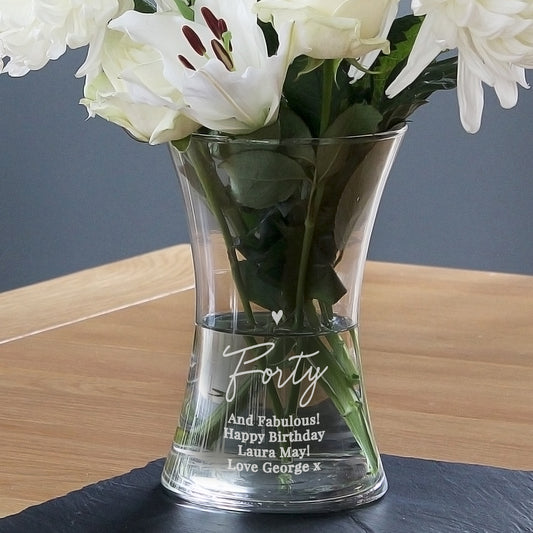 Personalised 40th Birthday Glass Vase | Gift For Her