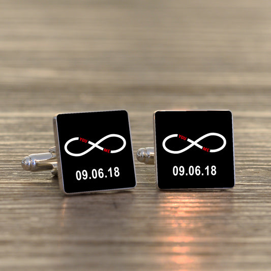 Personalised You & Me Infinity Square Cufflinks