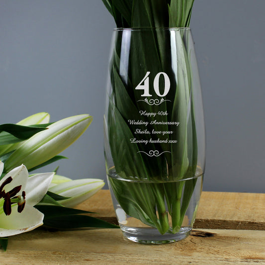 Personalised 40th Anniversary Bullet Glass Vase