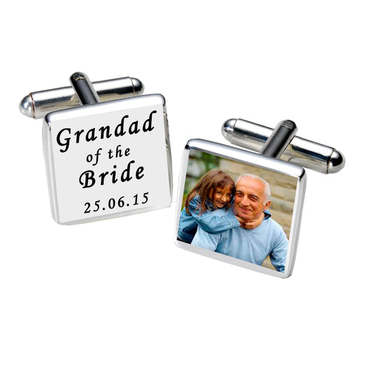 Personalised Grandad of the Bride Photo Cufflinks - White