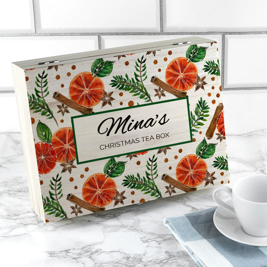 Personalised Christmas Spices Wooden Tea Box