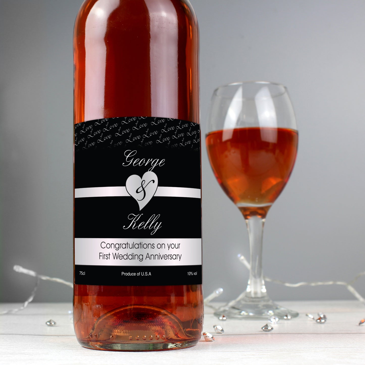 Personalised Couples Heart Rose Wine Bottle