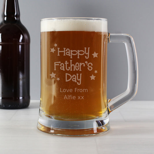Personalised Happy Father's Day Stars Pint Stern Tankard Glass