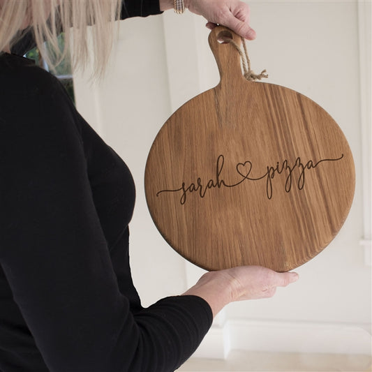 Personalised Engraved Love Heart Acacia Wood Pizza Board