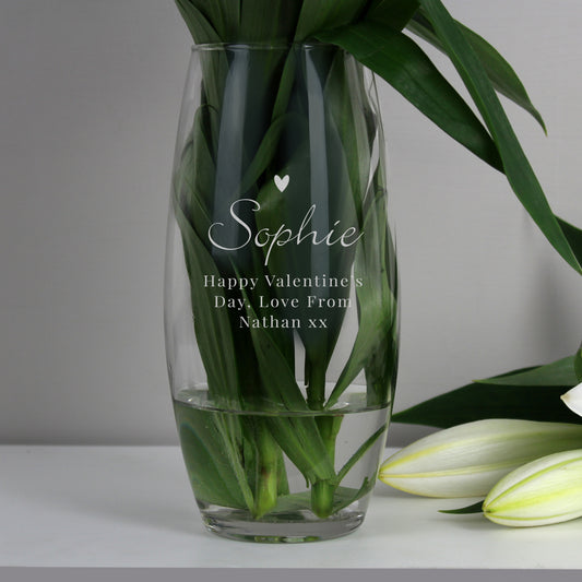 Personalised Love Heart Bullet Glass Vase - Birthday - Anniversary Gift