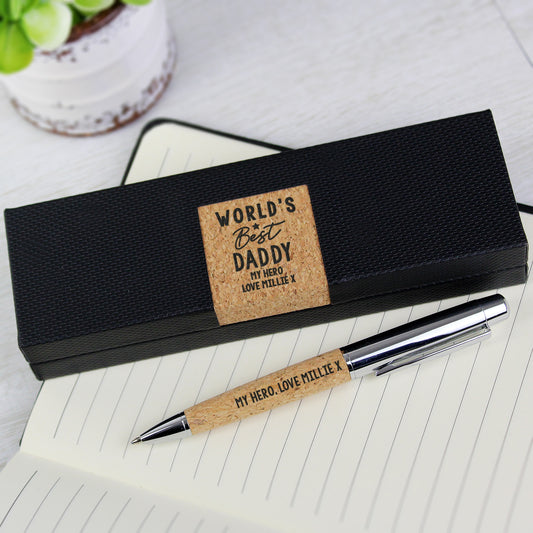 Personalised Worlds Best Daddy Cork Pen Set