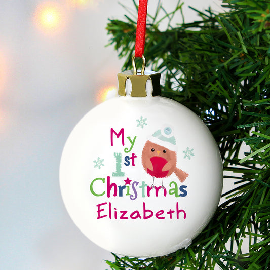 Personalised Felt Stitch Robin 'My 1st Christmas' Bauble