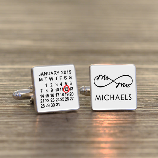 Personalised Mr & Mrs Infinity Date Cufflinks