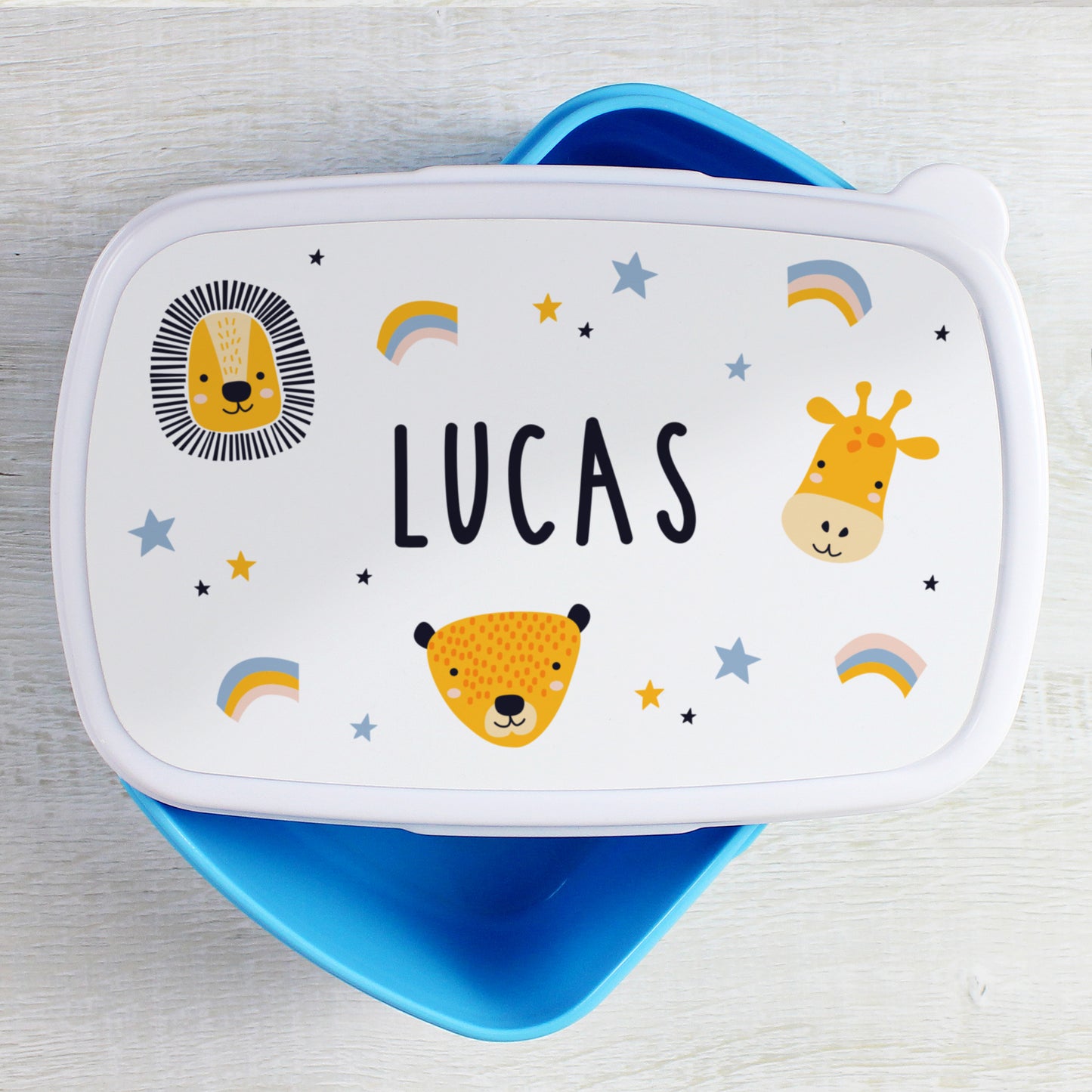 Personalised Zoo Animal Blue Lunch Box