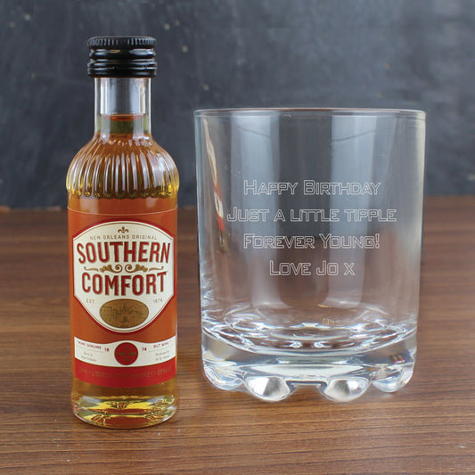 Personalised Engraved Tumbler Glass & Southern Comfort Miniature Set