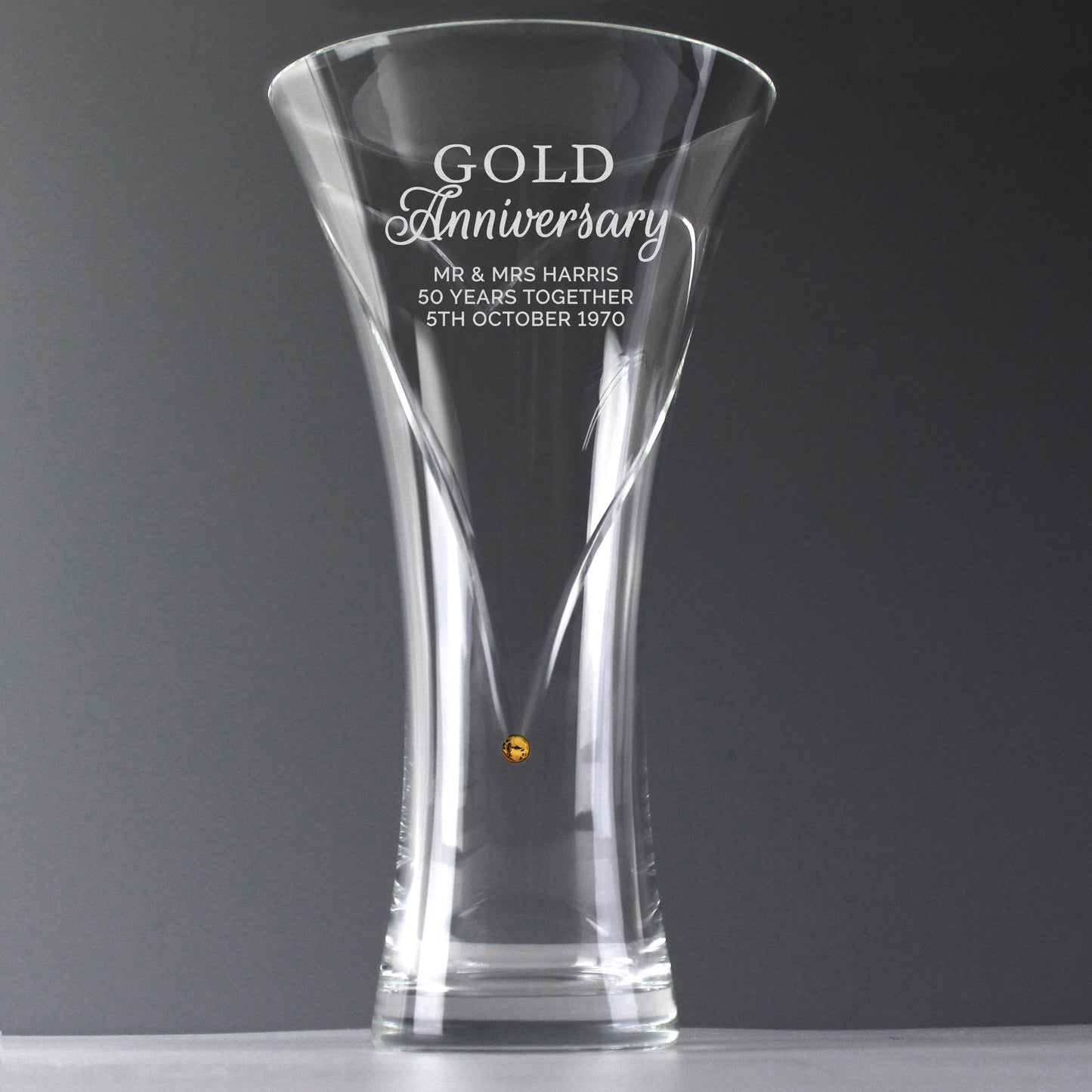  Personalised Golden 50th Anniversary Heart Glass Vase