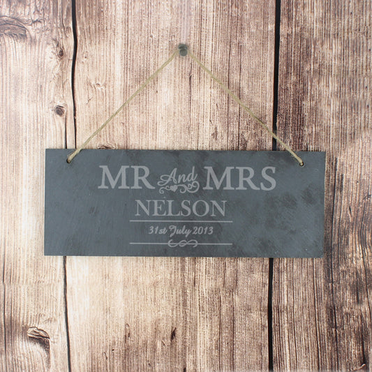 Personalised Mr & Mrs Hanging Slate Plaque Sign