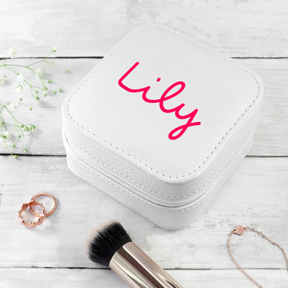 Personalised Island Inspired White Jewellery Case - Pink