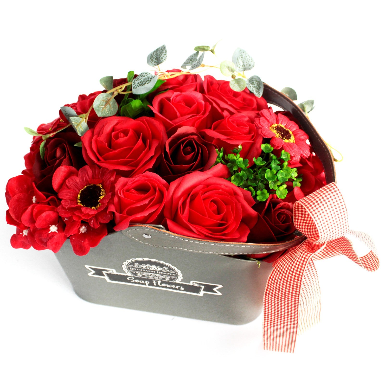 Soap Flower Bouquet Basket - Red