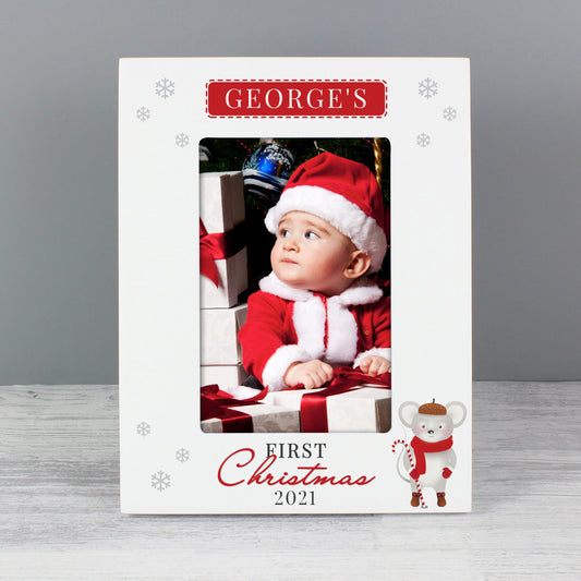 Personalised Baby’s 1st Christmas Mouse White 6x4 Photo Frame