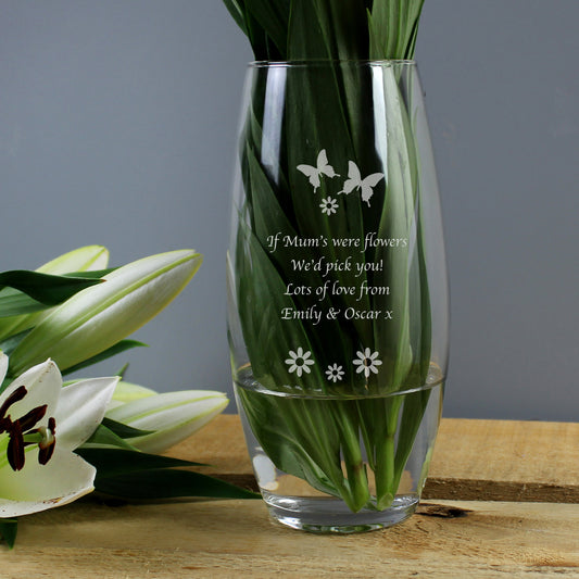 Personalised Butterflies and Flowers Bullet Glass Vase