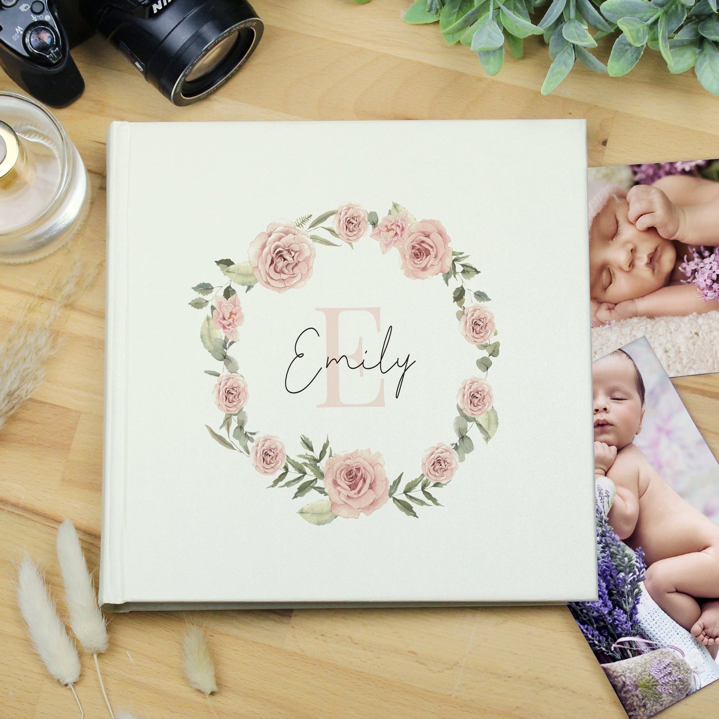 Personalised Floral Wreath Photo Album - Birthday Or Baby