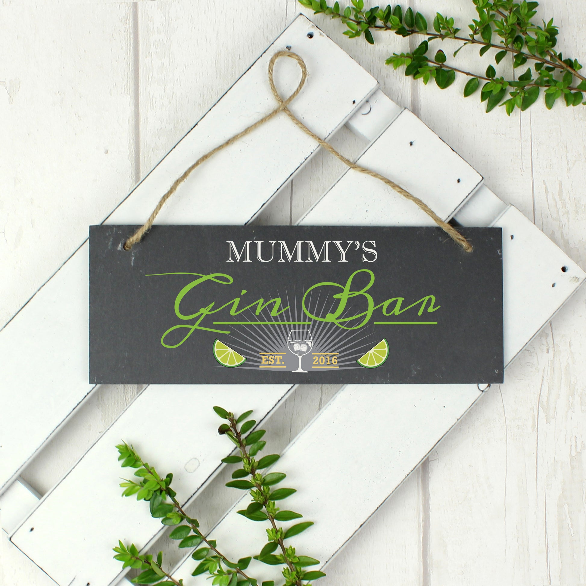 Personalised Gin Bar Printed Hanging Slate Plaque