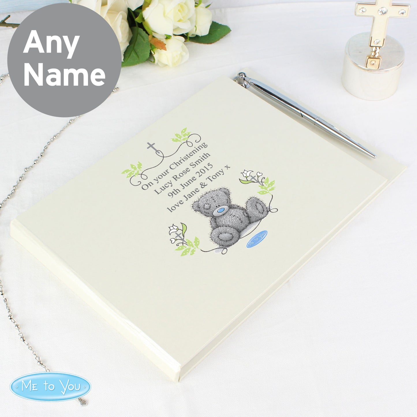 Personalised Religious Cross Hardback Guest Book & Pen - PCS Cufflinks & Gifts