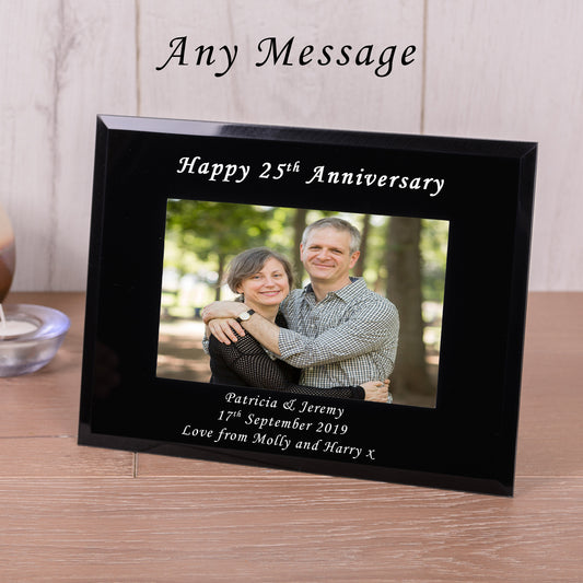Personalised Any Message Black Glass Photo Frame 6x4