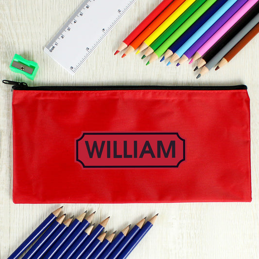 Personalised Red Pencil Case with Pencils & Crayons