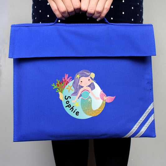 Personalised Mermaid Blue School Book Bag
