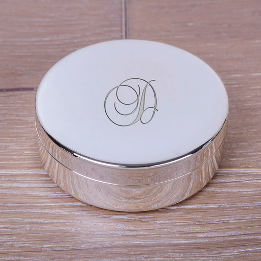 Personalised Round Trinket Box with Script Initial
